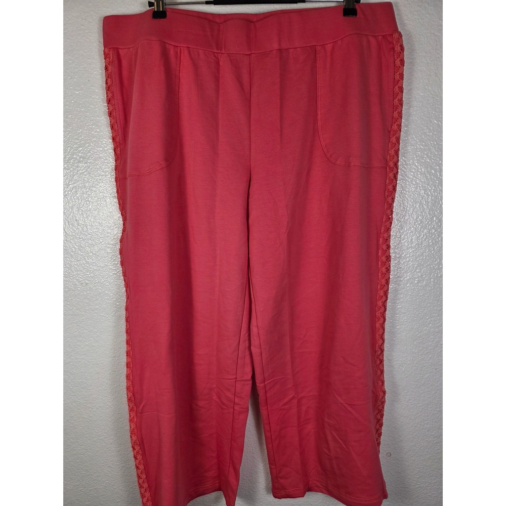 LOGO Lori Goldstein Life‎ Coral Pink Crochet Trim Cropped Sweatpants XL